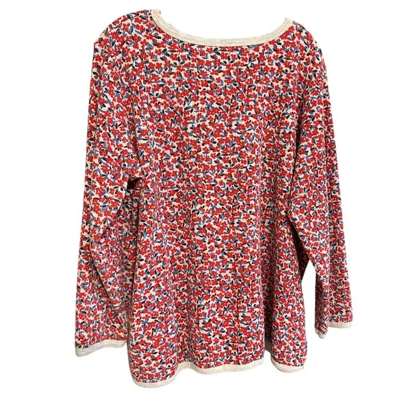 Woman Within Floral Waffle Knit Thermal Top Red Blue Gray Size 1X 22/24 Cozycore - Picture 2 of 6